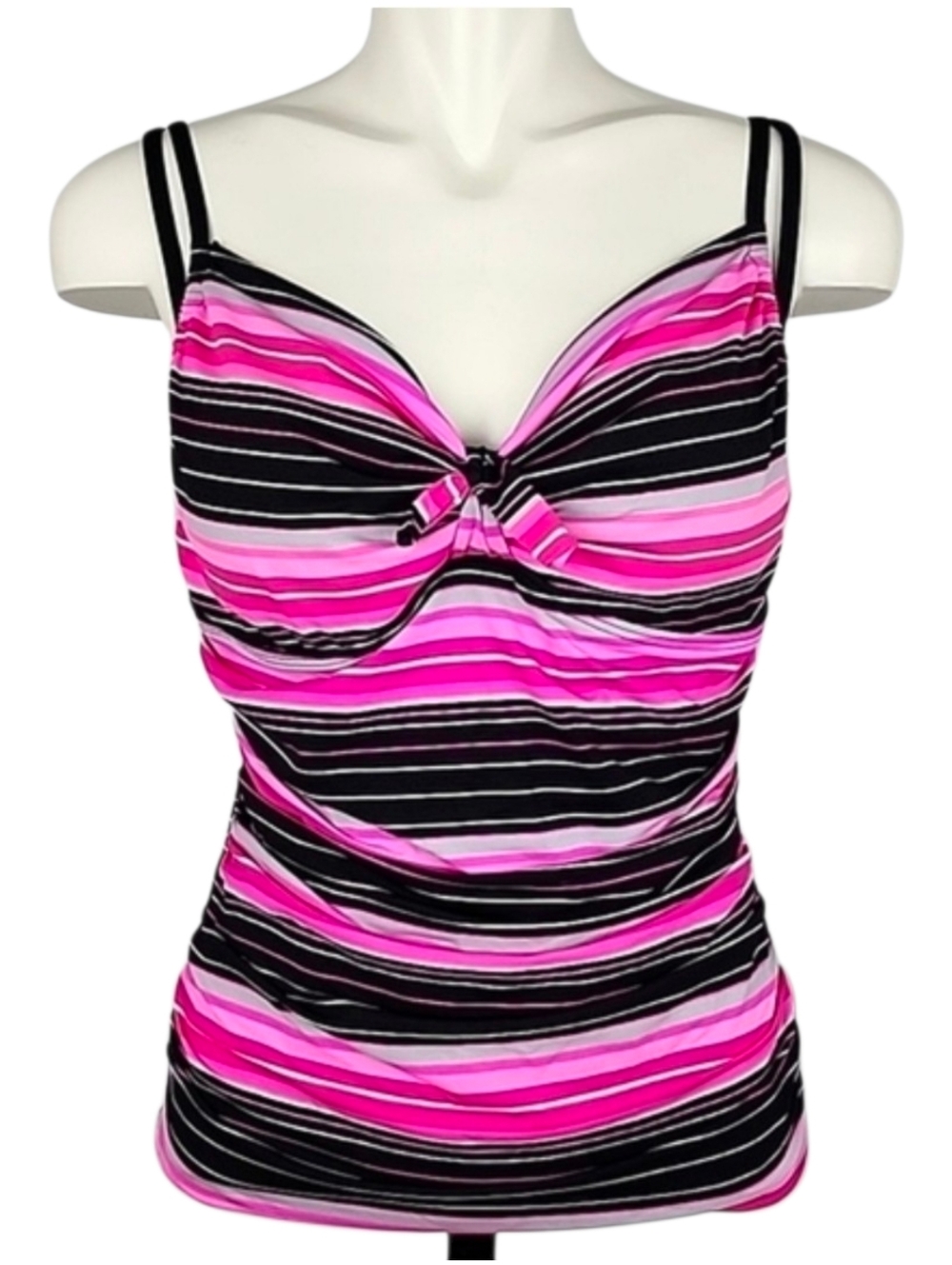 Baku Australia Women's Stripe Ruched Tankini Top Pink Black 11/12